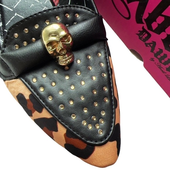 NEW Abbey Dawn Rebel Yell Yellow Leopard Print Skull Goth Flats 7 - Picture 5 of 6